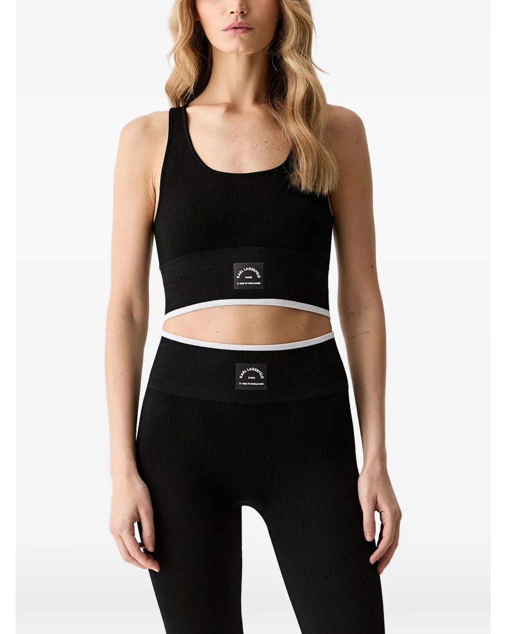 Karl Lagerfeld Black Logo-Patch Ribbed-Knit Top
