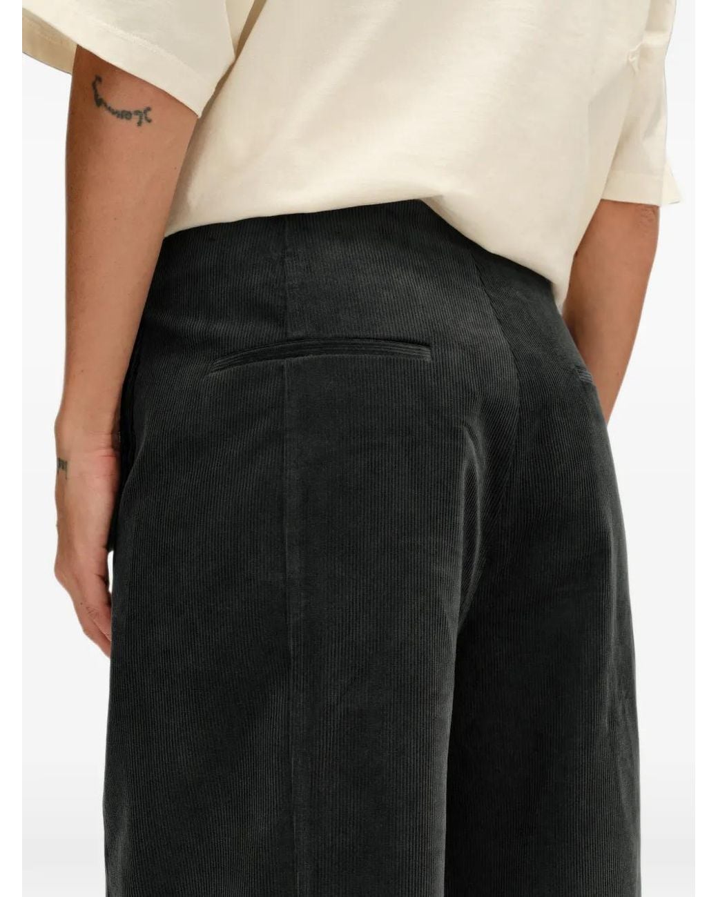 Bimba Y Lola Gray Dark- Corduroy Barrel-Leg Trousers