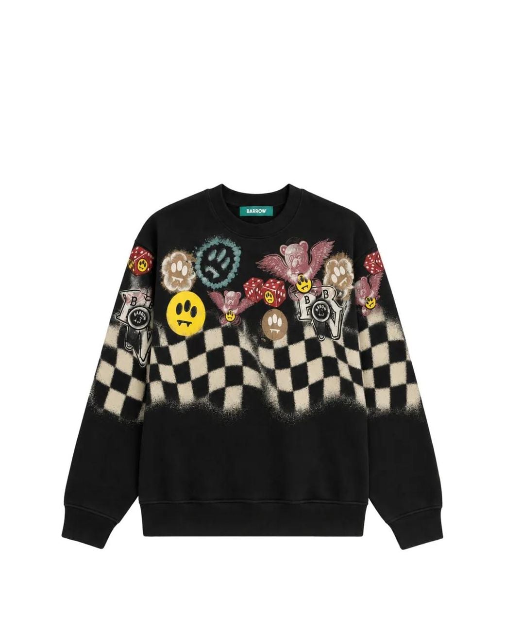 Barrow Black Graphic-Print Checkered Sweatshirt
