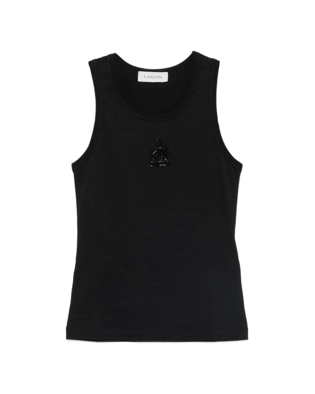 Lanvin Black Beaded-Logo Ribbed Tank Top