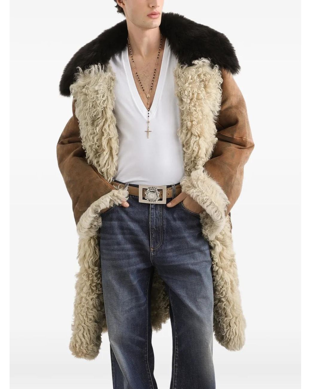 Dolce & Gabbana Blue Shearling Coat for men