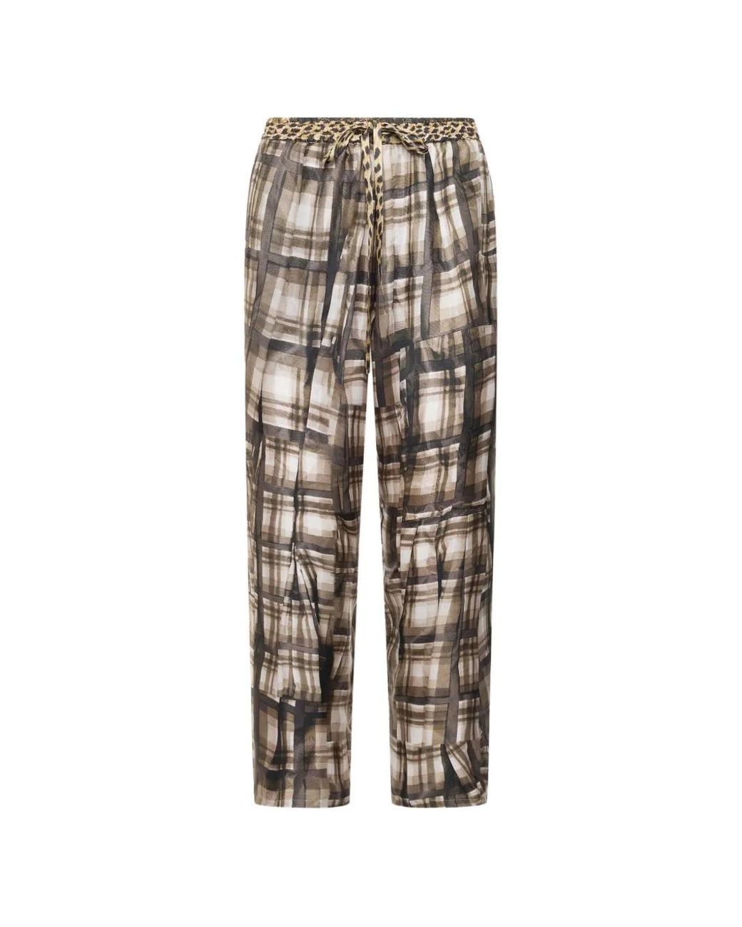 Pierre Louis Mascia White Pantalon Aloe À Carreaux Abstraits En Soie