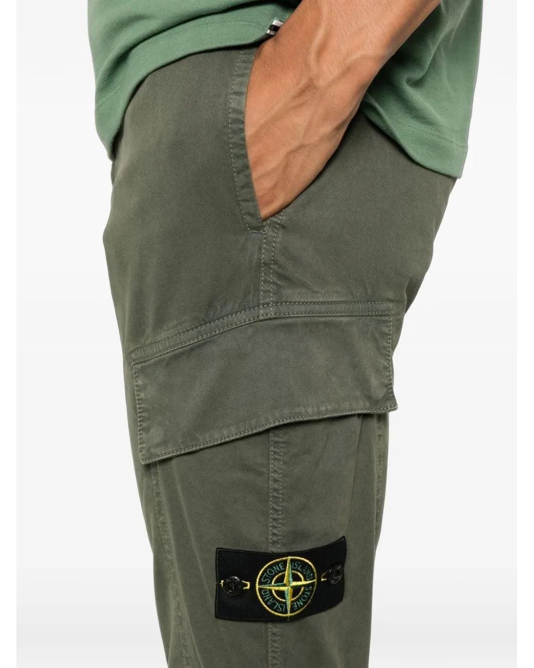 Stone Island Green Logo-Patch Cargo Pants for men