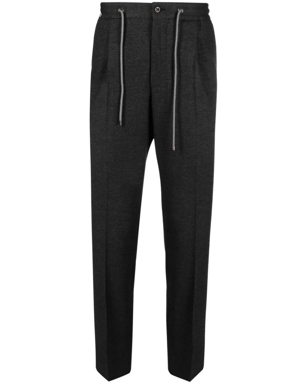 Corneliani Black Drawstring Tapered-Leg Trousers for men