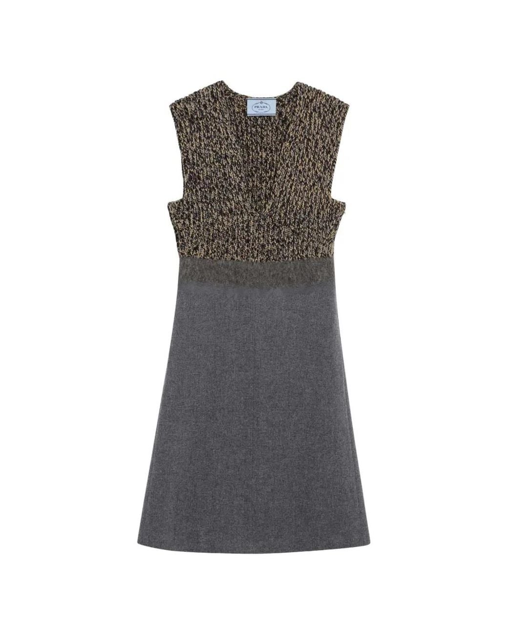 Prada Gray Chunky-Knit Panelled Dress