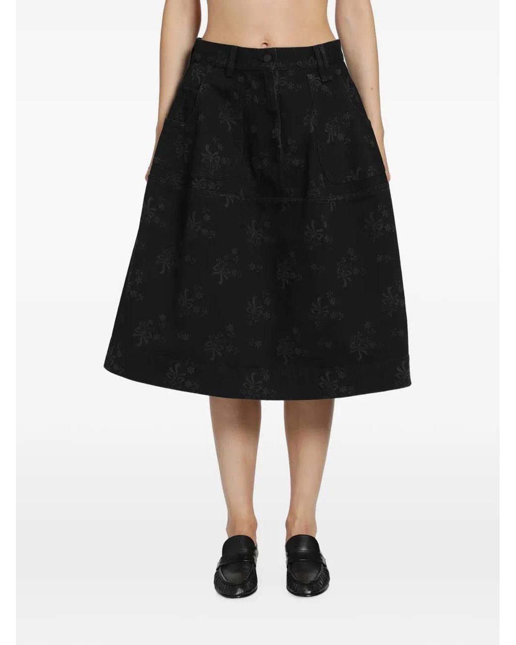 Simone Rocha Black Bow-Embroidered Utility Midi Skirt