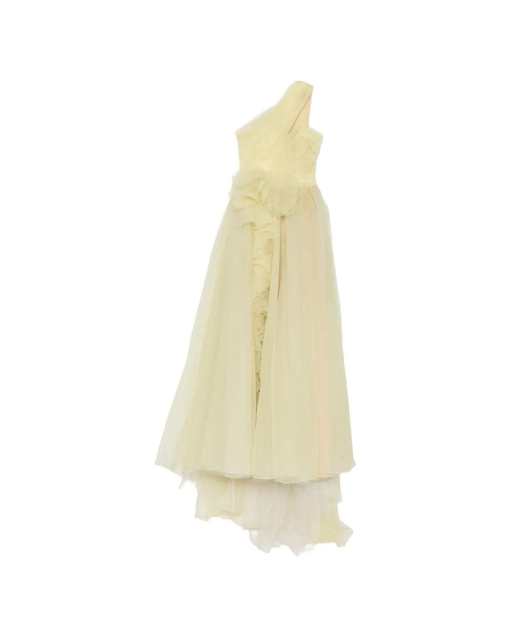Marchesa White One-Shoulder Ruffled Gown