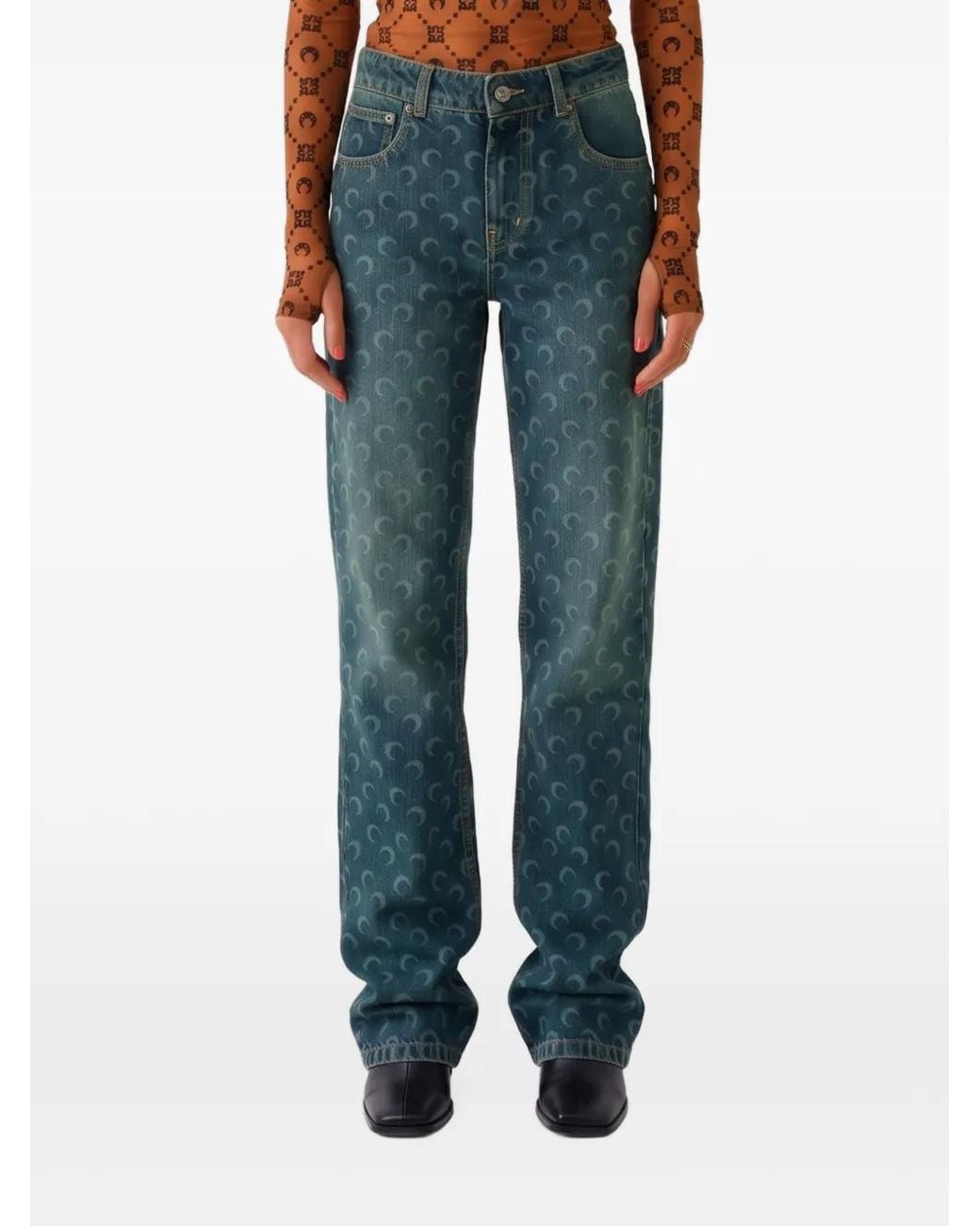 MARINE SERRE Blue Moon Laser Dark Wash Denim Straight Jeans