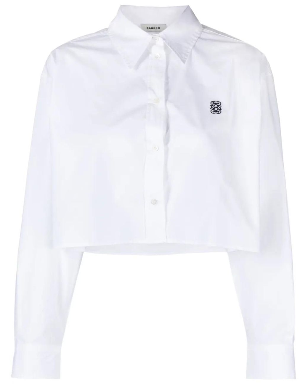 Sandro Cropped Popeline Katoenen Blouse in het White