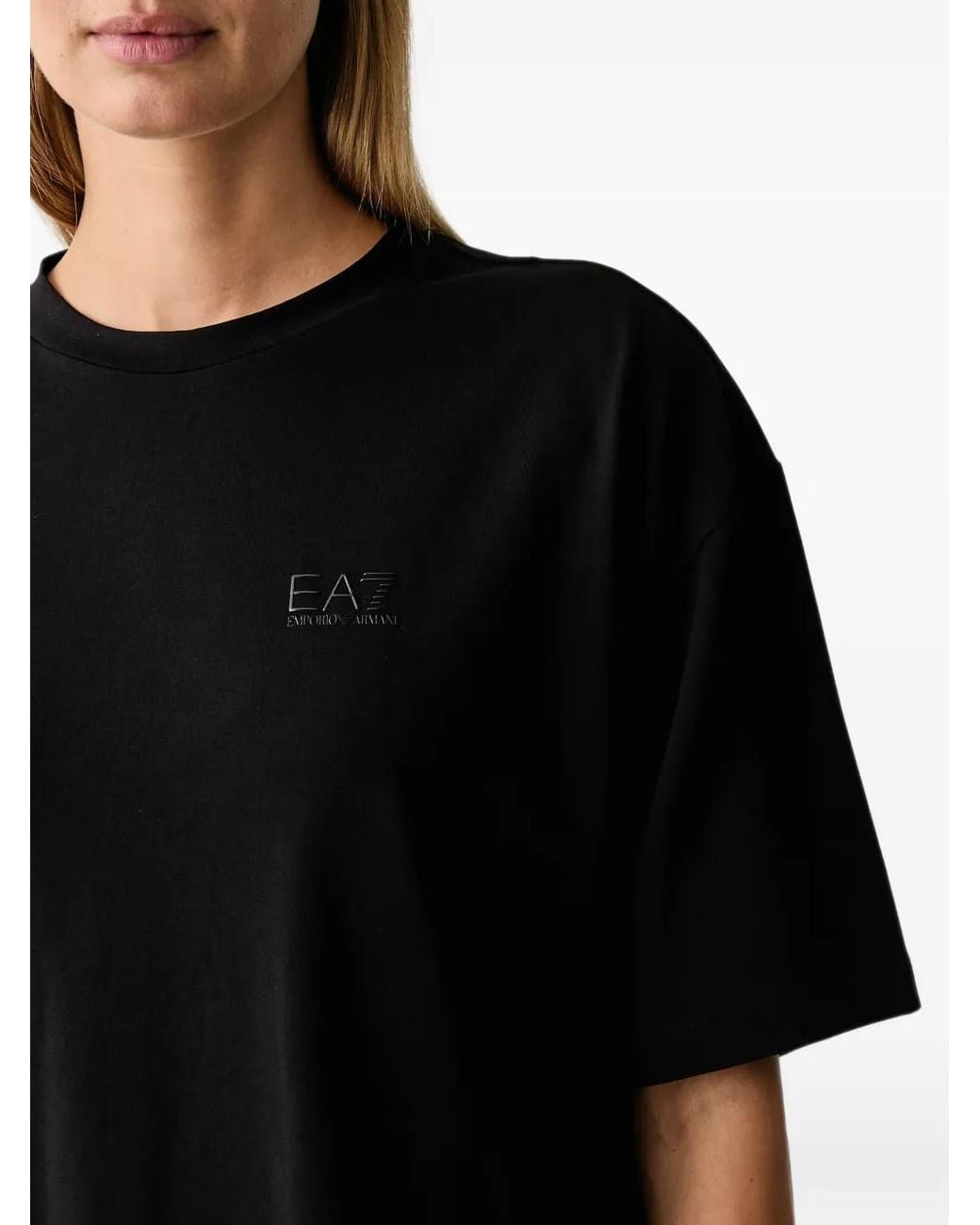 EA7 Black Oversized Logo-Print T-Shirt