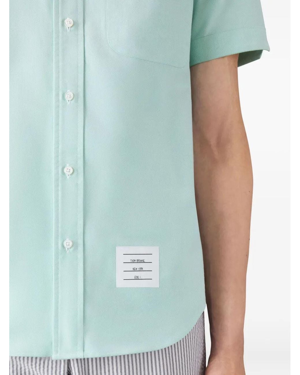 Thom Browne Blue Patch-Pocket Short-Sleeve Shirt for men