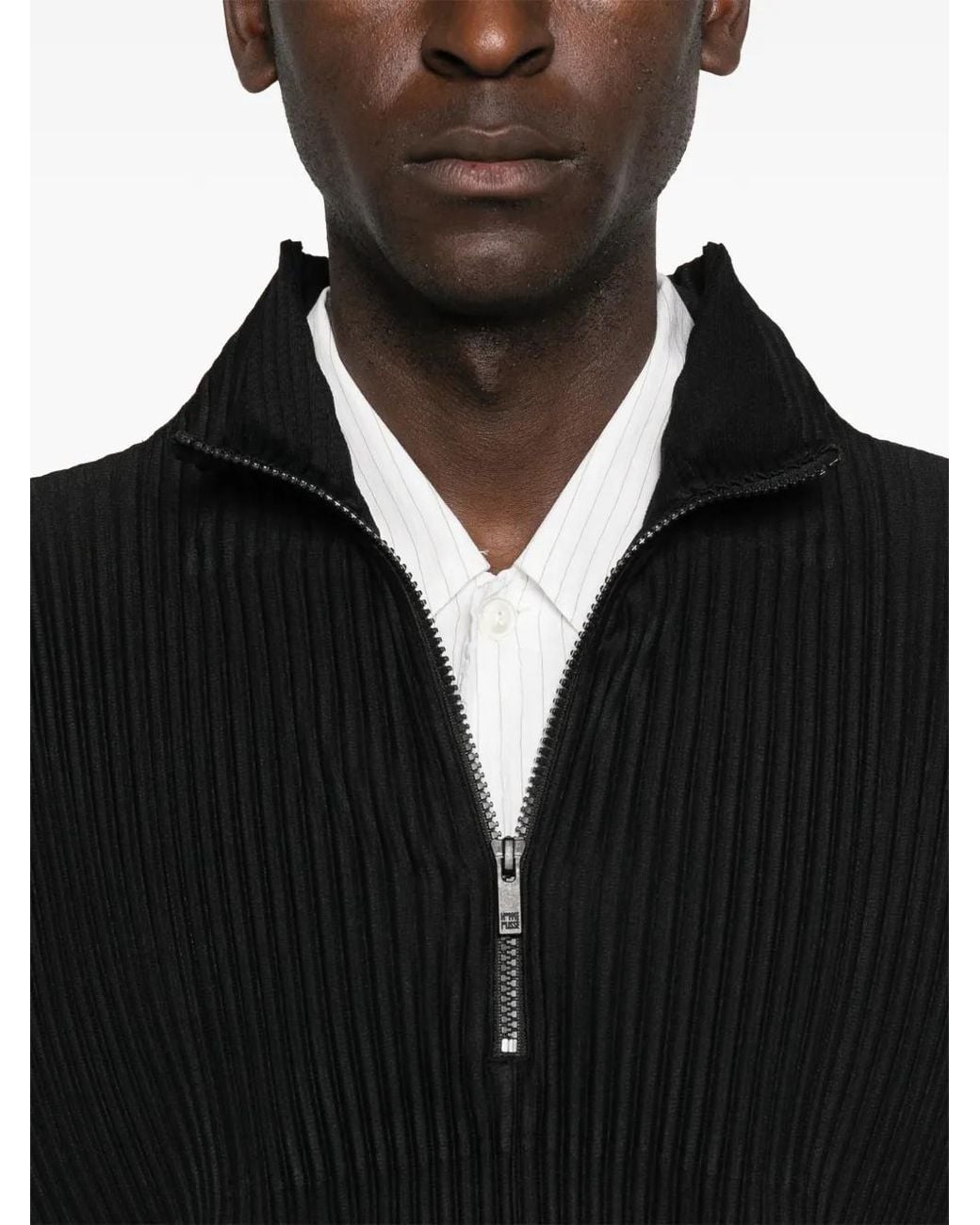 Homme Plissé Issey Miyake Black Zip Pleated Top for men