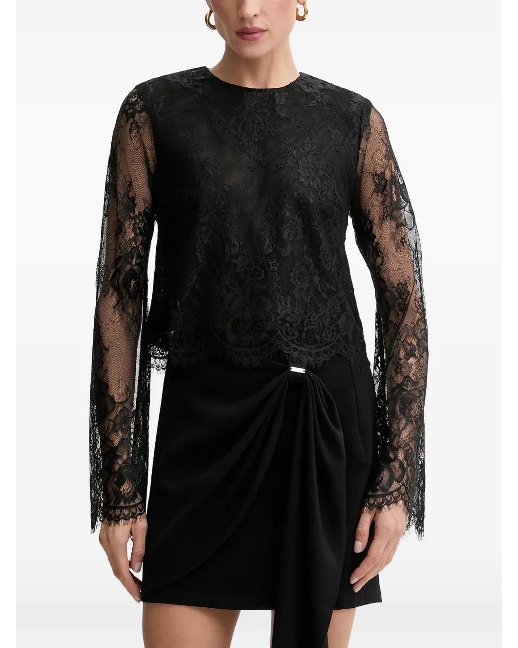 Bardot Black Lace Long-Sleeve Blouse