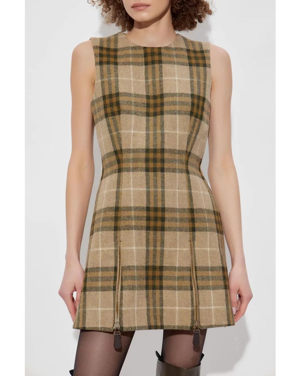 Burberry Brown Checked Mini Dress