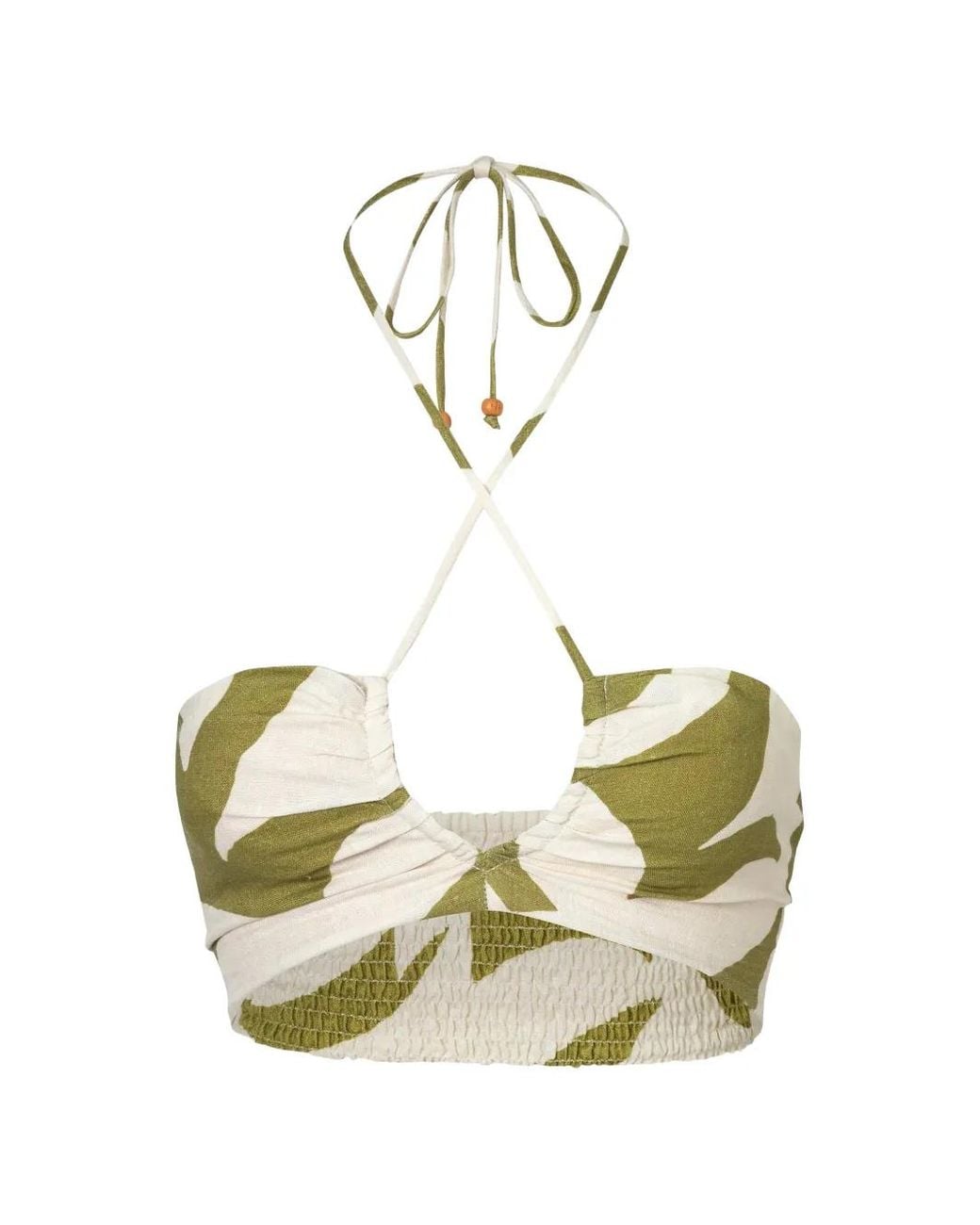 Cala De La Cruz Metallic Bari Leaf-Print Halterneck Top