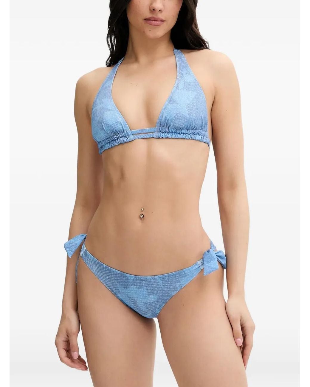 Chantelle Blue Easy Pop Denim-Print Halterneck Bikini Top