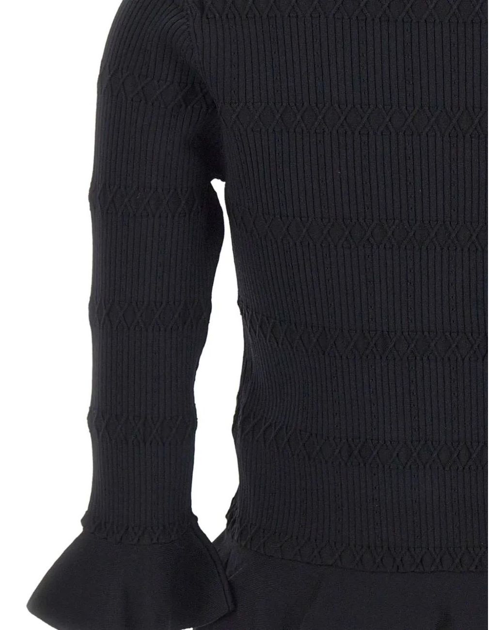 Liu Jo Blue Ruffled Rib-Knit Cardigan