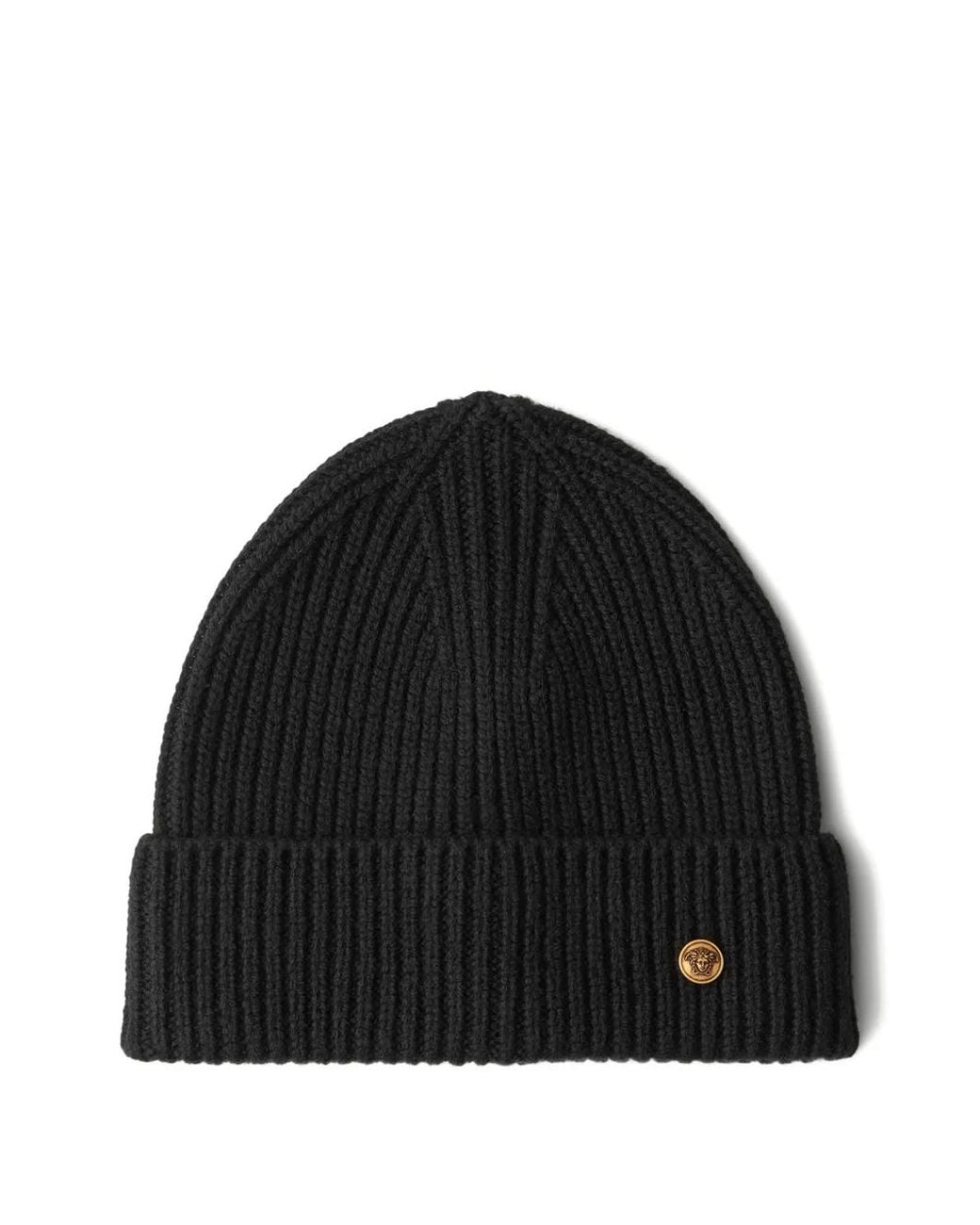 Versace Wollen Ribgebreide Muts in het Black