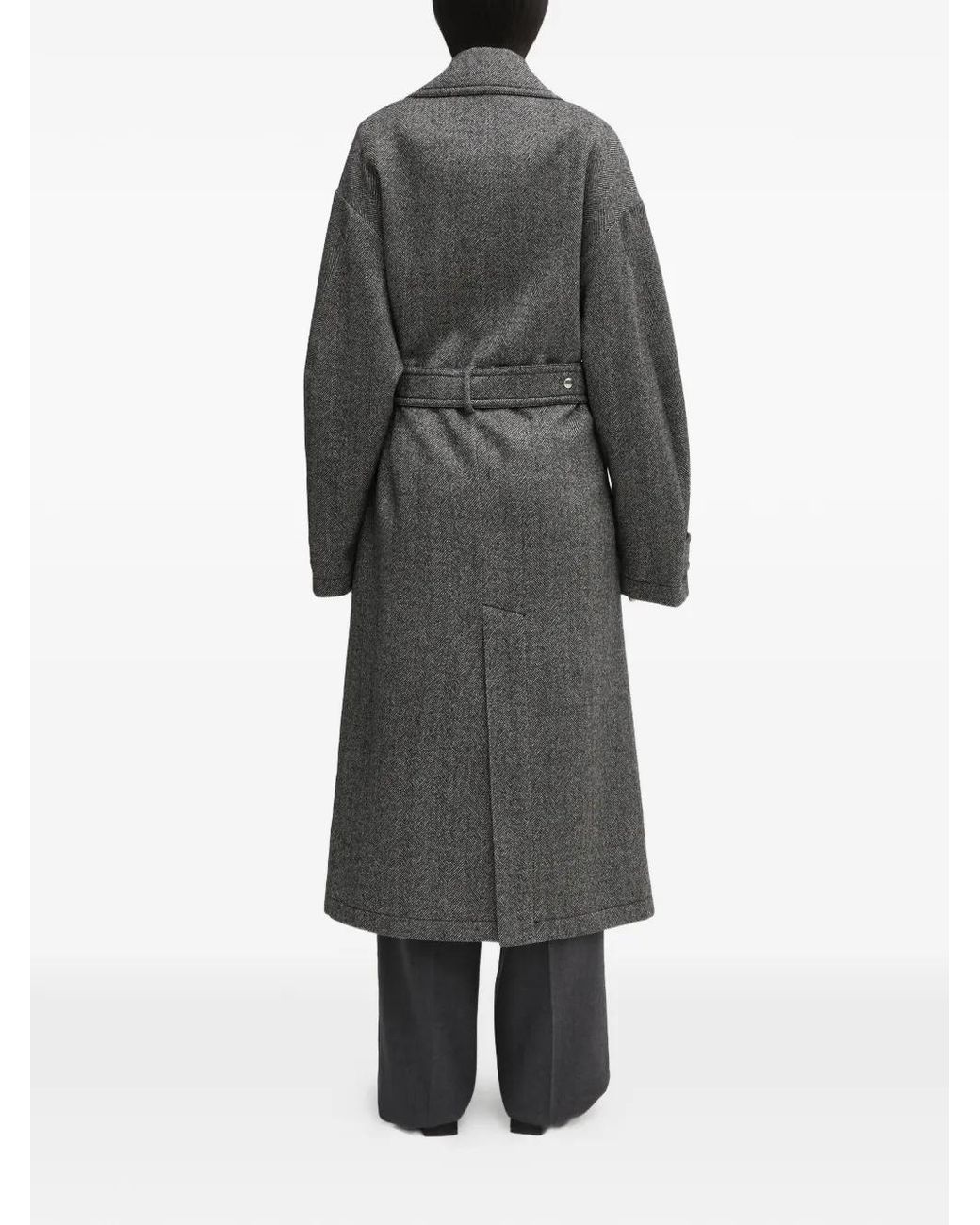 Fiorucci Gray Belted Herringbone Coat