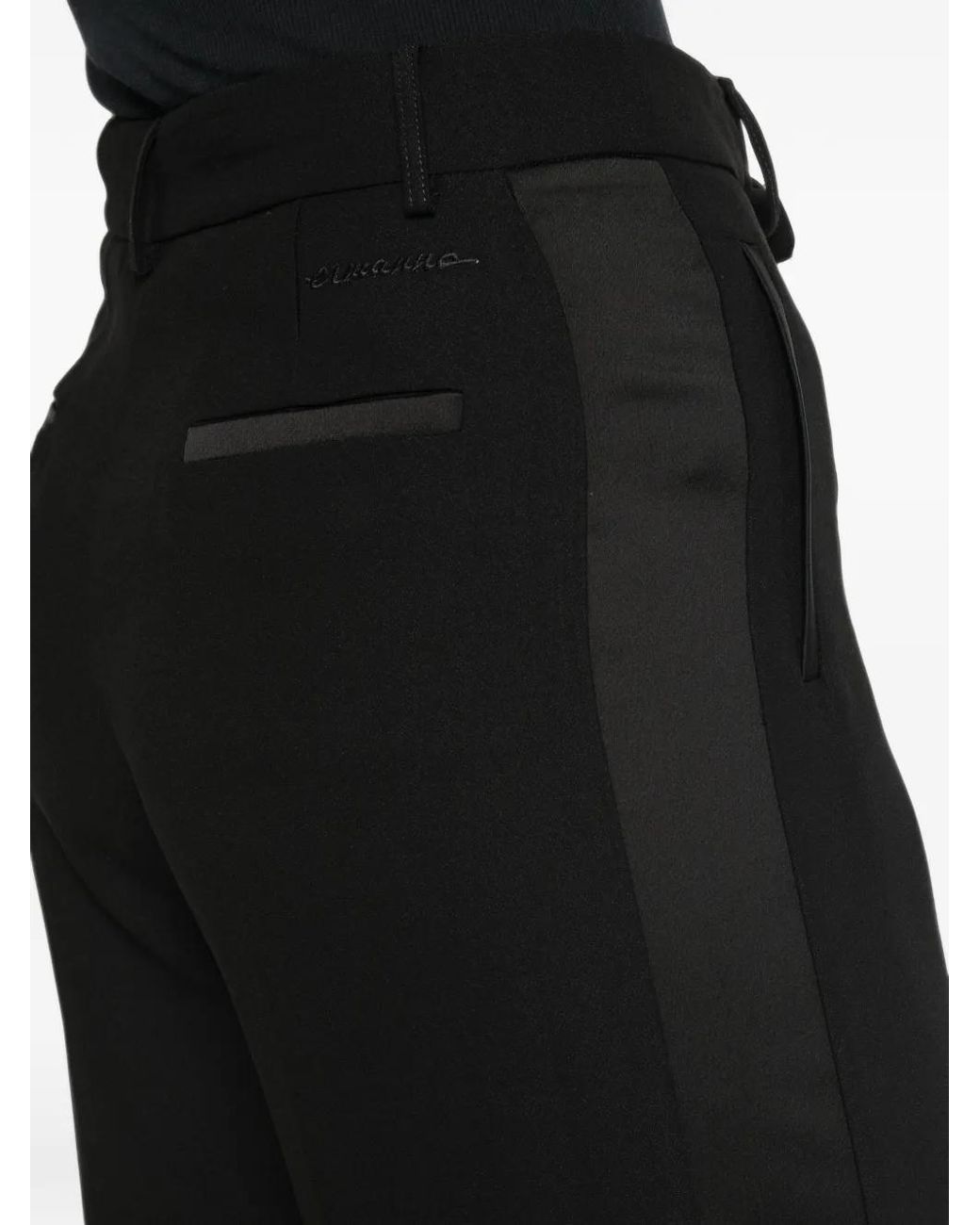 ERMANNO FIRENZE Black Satin-Stripe Drawstring Trousers