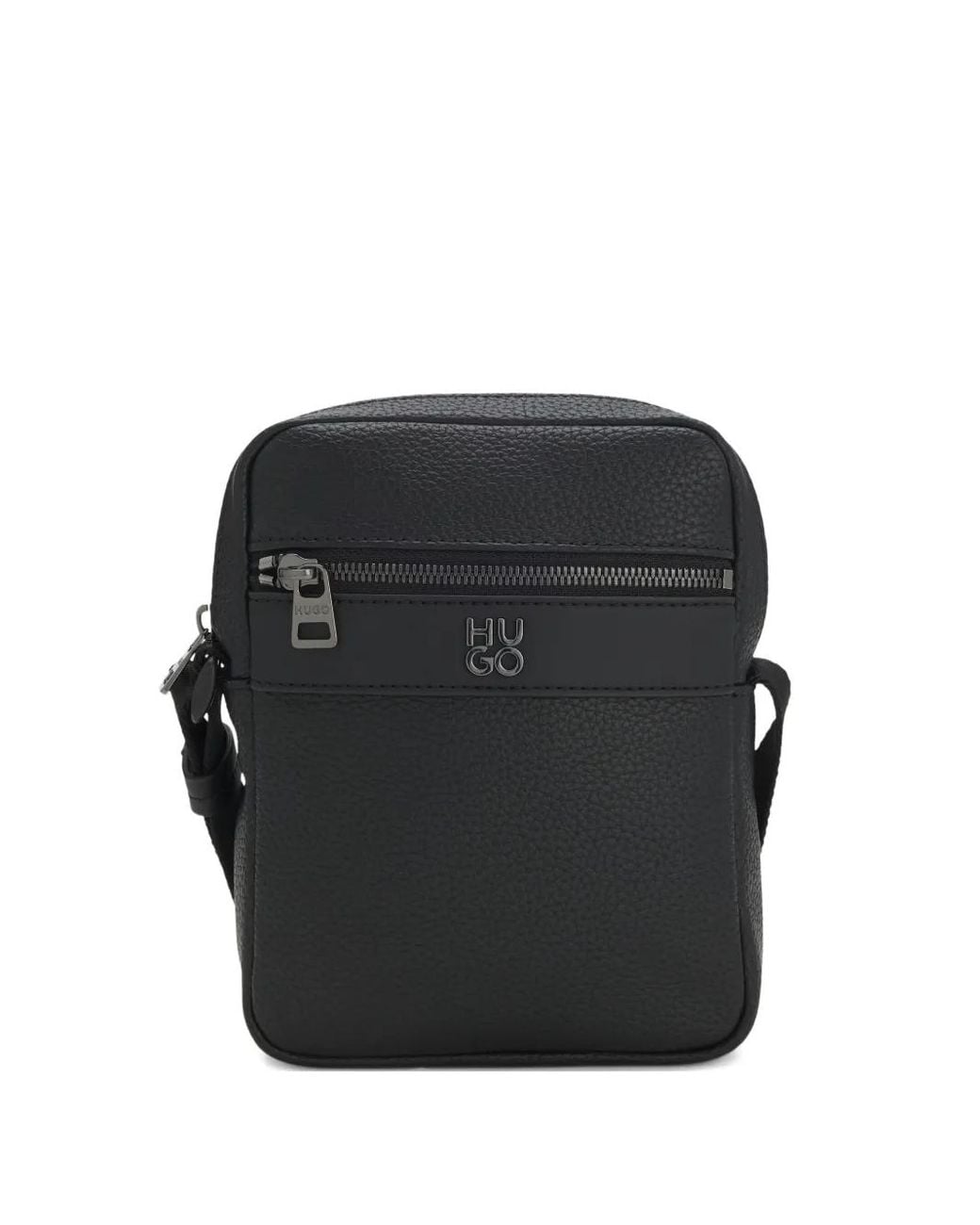 HUGO Black Logo-Plaque Messenger Bag for men