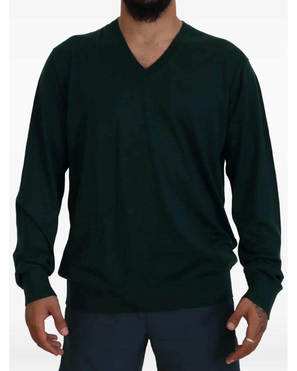 Dolce & Gabbana Green V-Neck Sweater for men