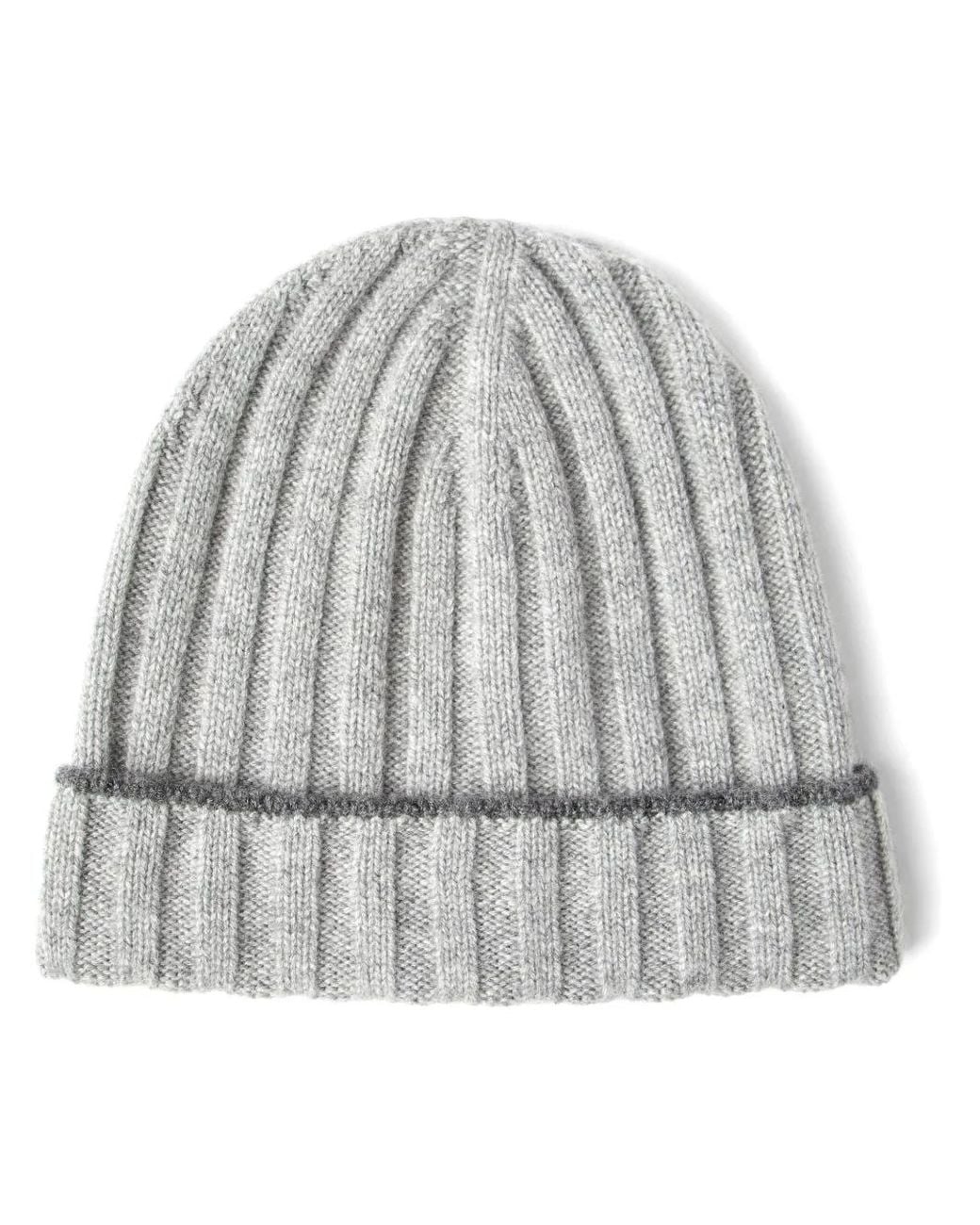 Brunello Cucinelli Gray Cashmere Ribbed Beanie for men