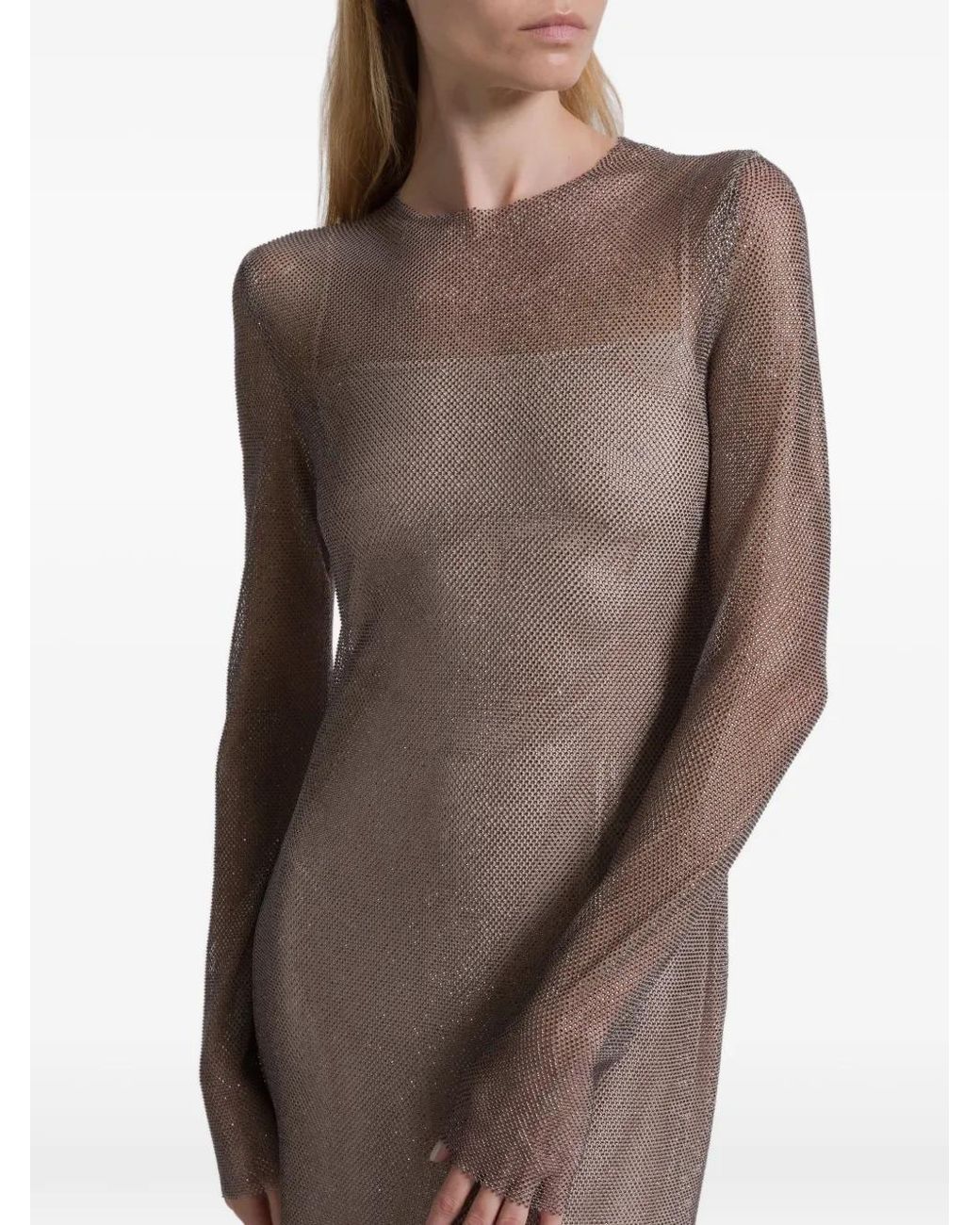 Alberta Ferretti Gray Crystals Net Midi Dress