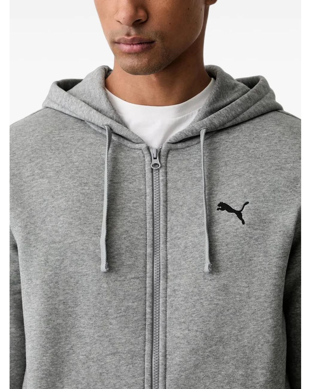 PUMA Gray Essentials Logo-Embroidered Zip-Up Hoodie for men