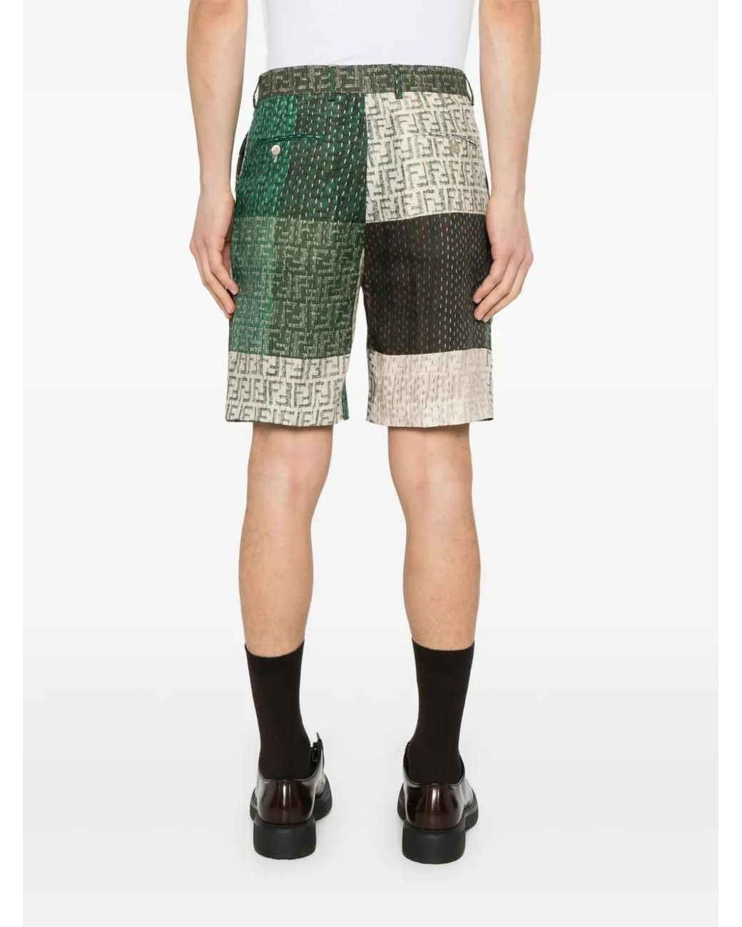 Fendi Multicolor Patchwork Pattern Ff Linen Bermudas for men