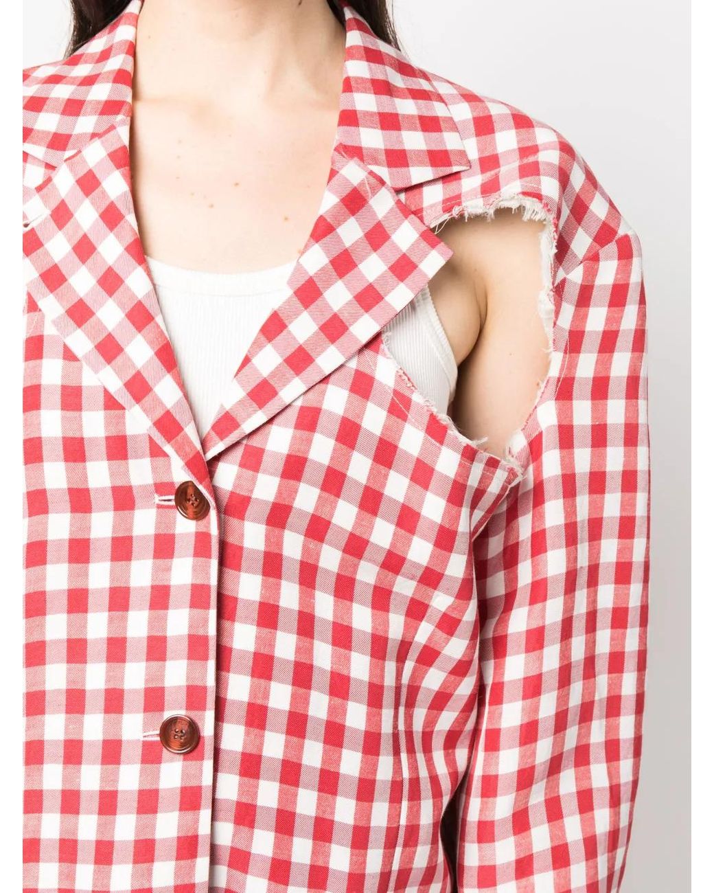 Acne Red Single-Breasted Gingham Blazer