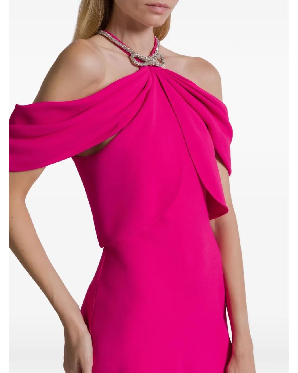 Alberta Ferretti Pink Draped Embellished Maxi Dress