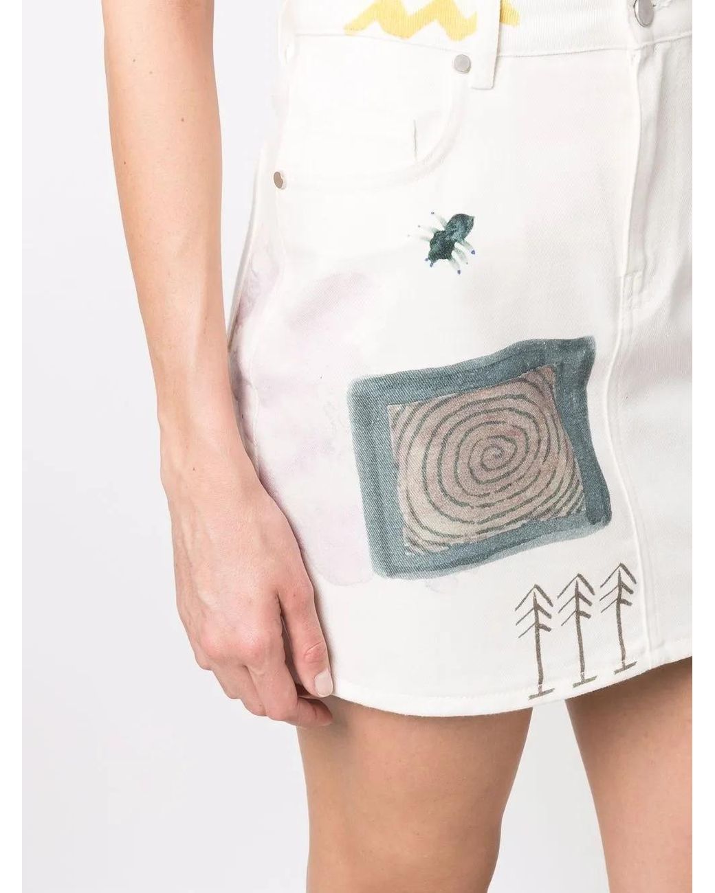 McQ Alexander McQueen White Floral-Print Denim Mini Skirt