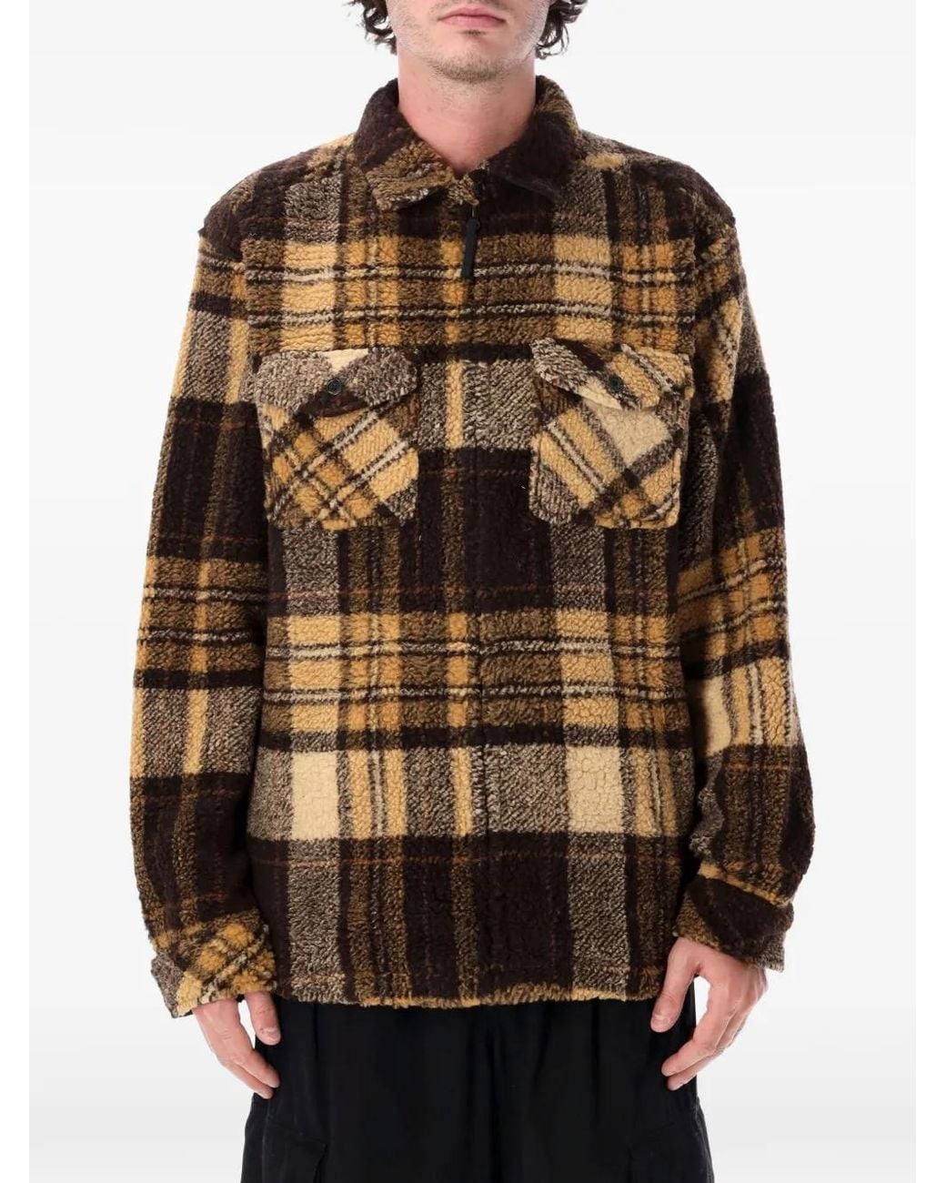 Kavu Black Mccord Creek Check-Pattern Fleece Overshirt for men