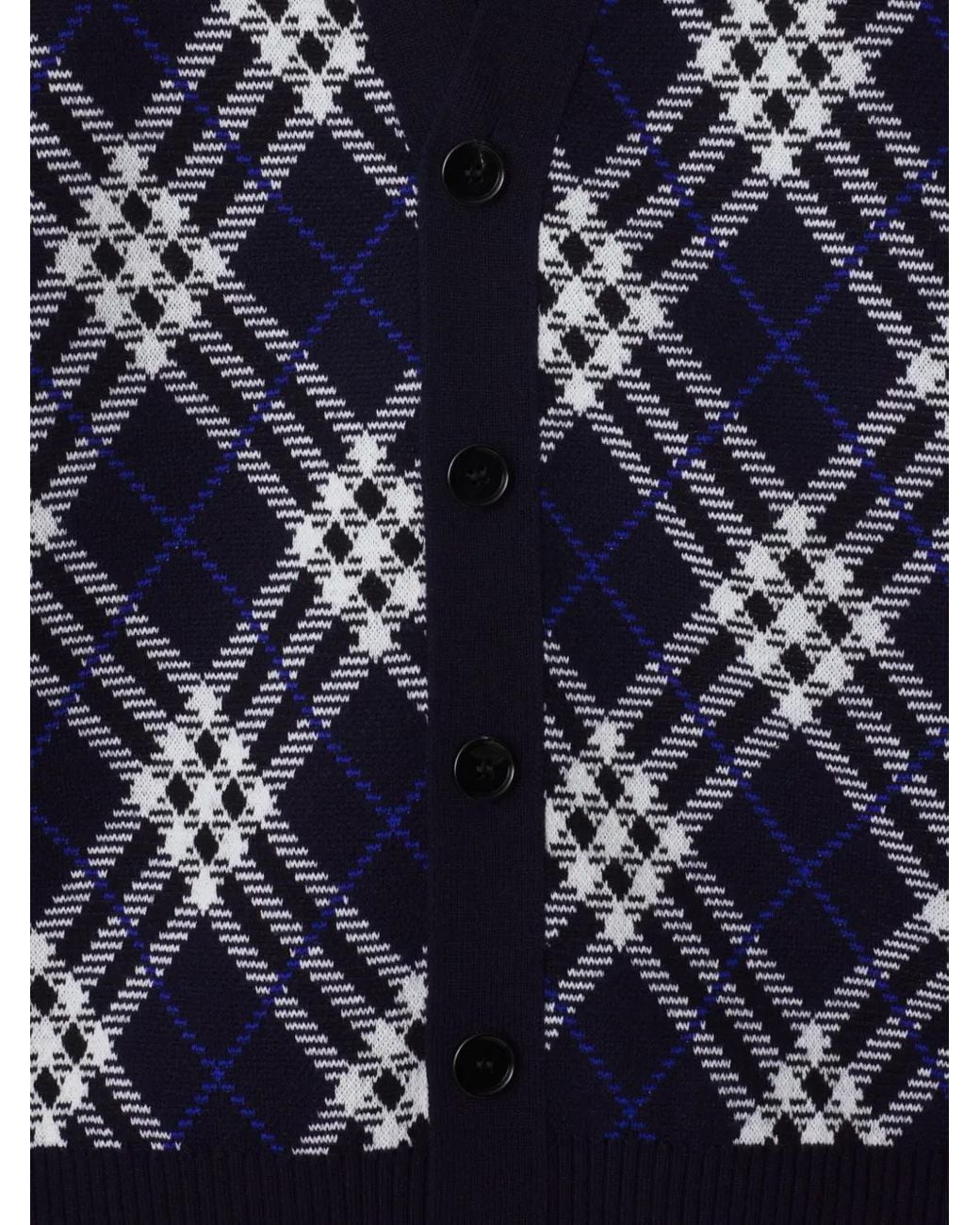 Burberry Blue Check Wool Blend Cardigan for men