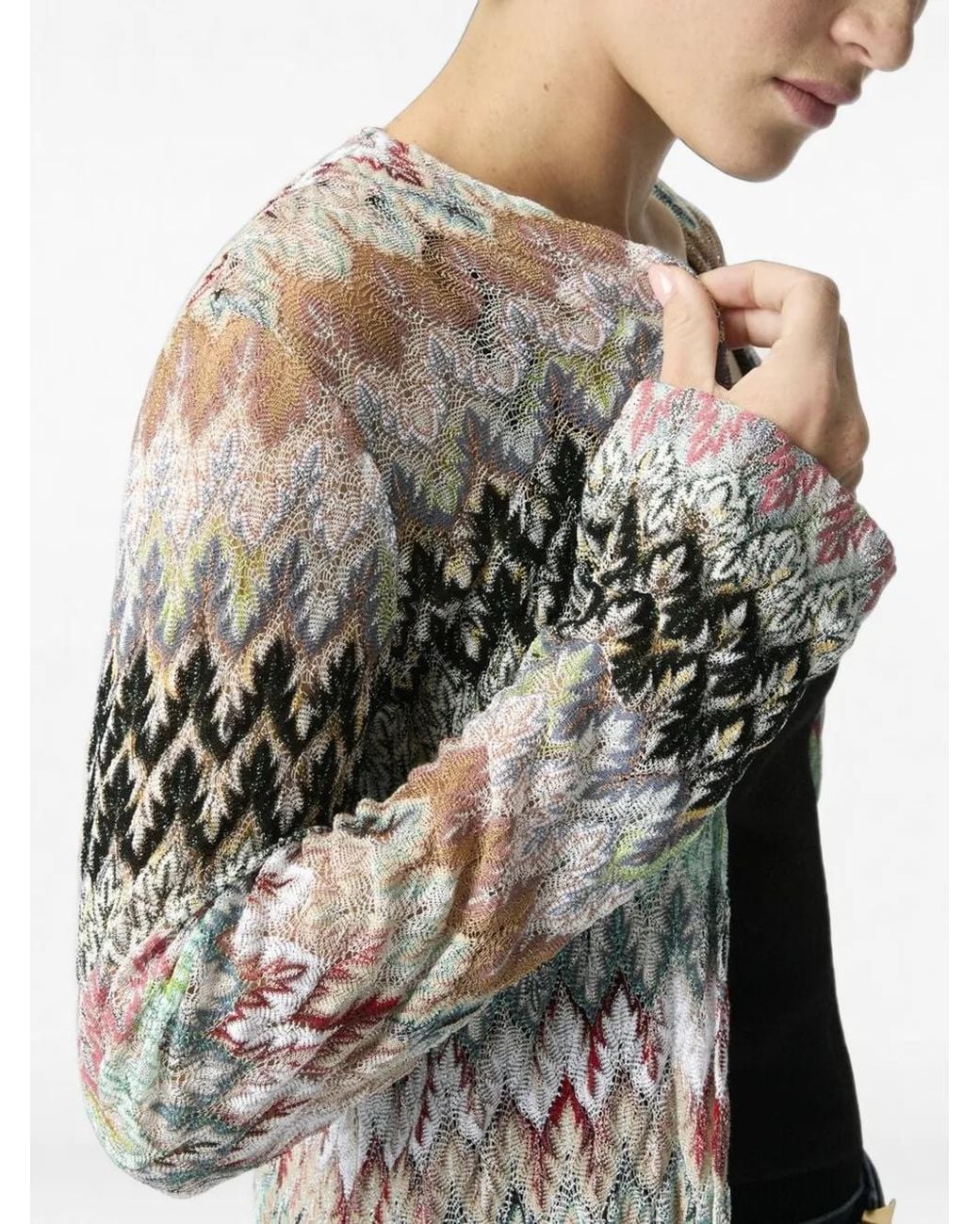 Missoni White Cotton Lamé Long Cardigan With Lace Motif