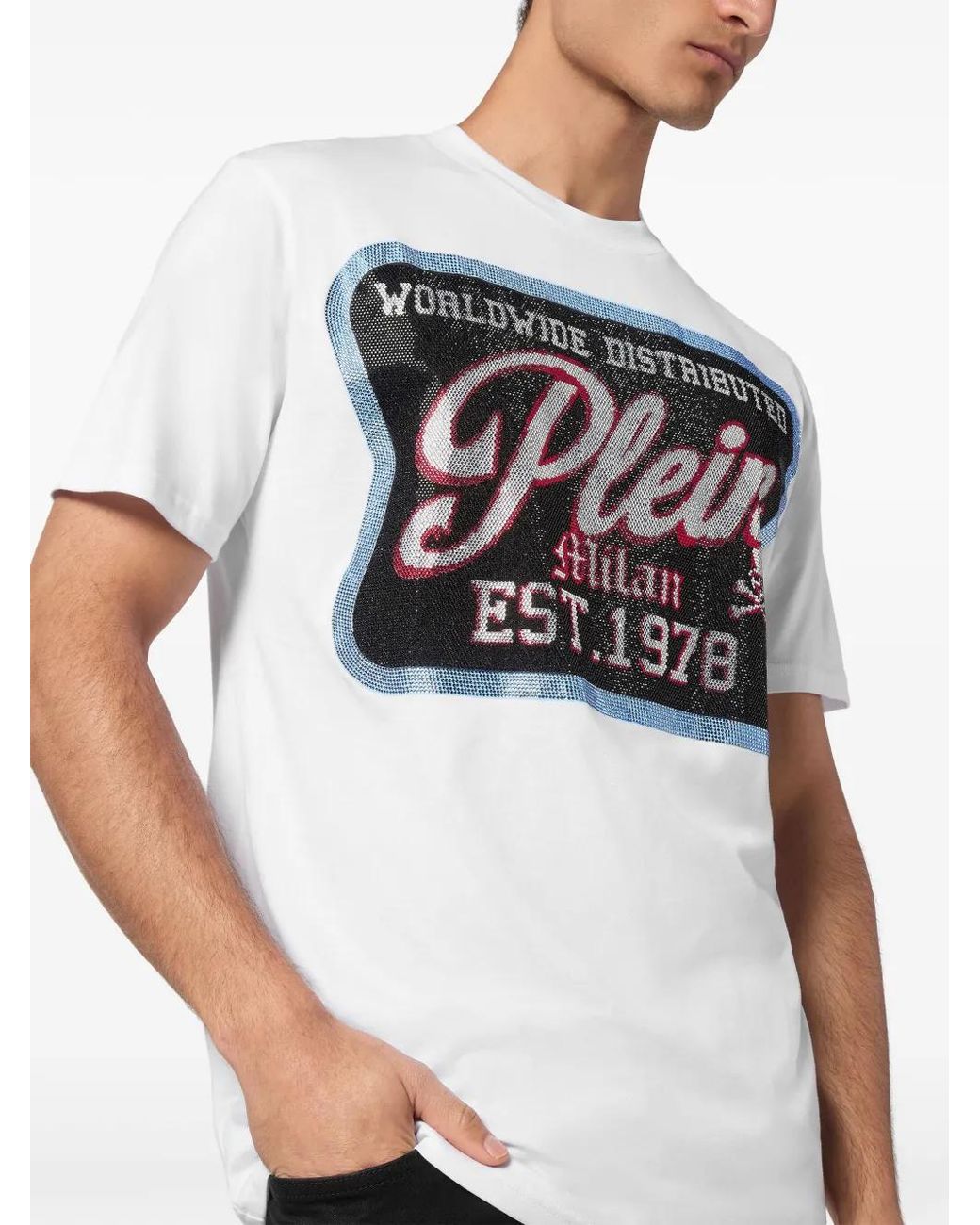 Philipp Plein White Logo-Patch Crew-Neck T-Shirt for men