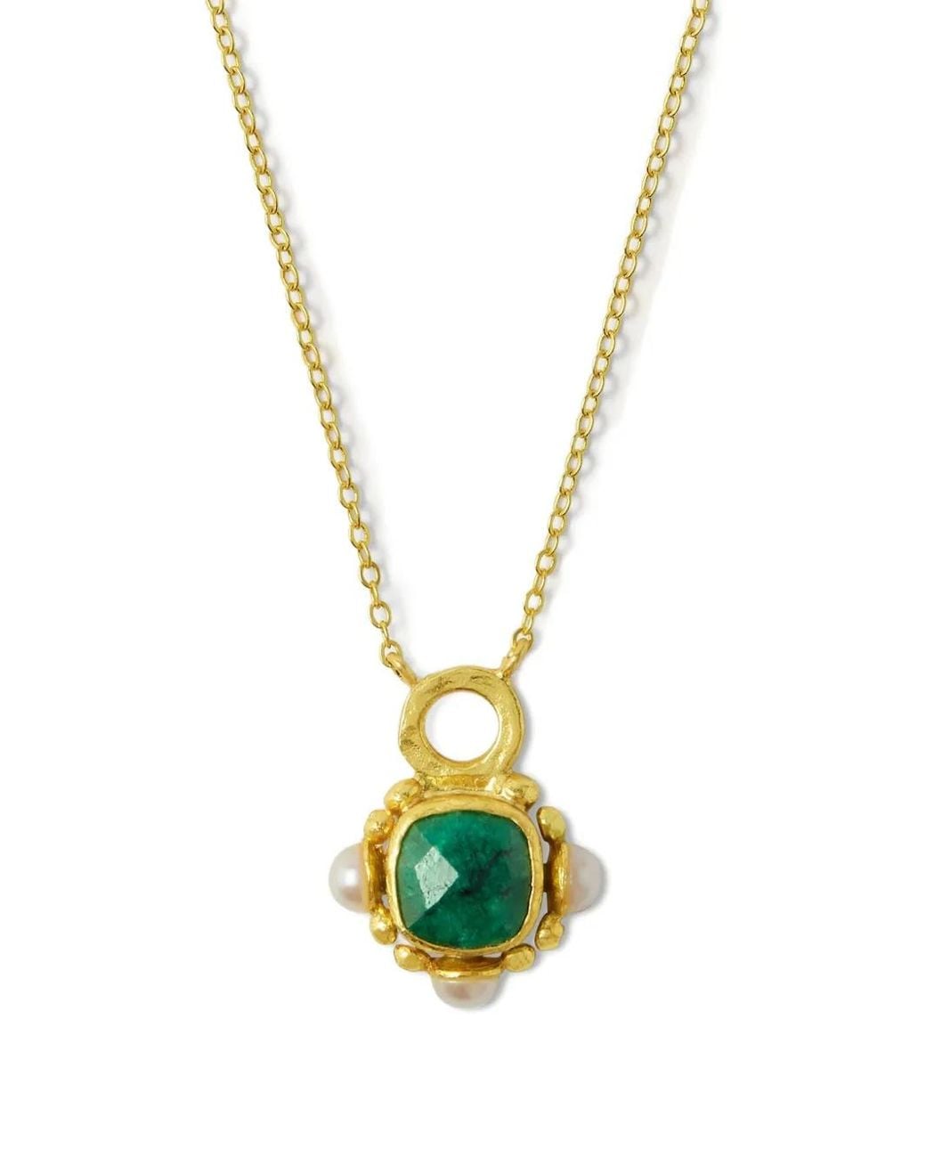 Ottoman Hands Metallic Esther Emerald Pearl Pendant Necklace