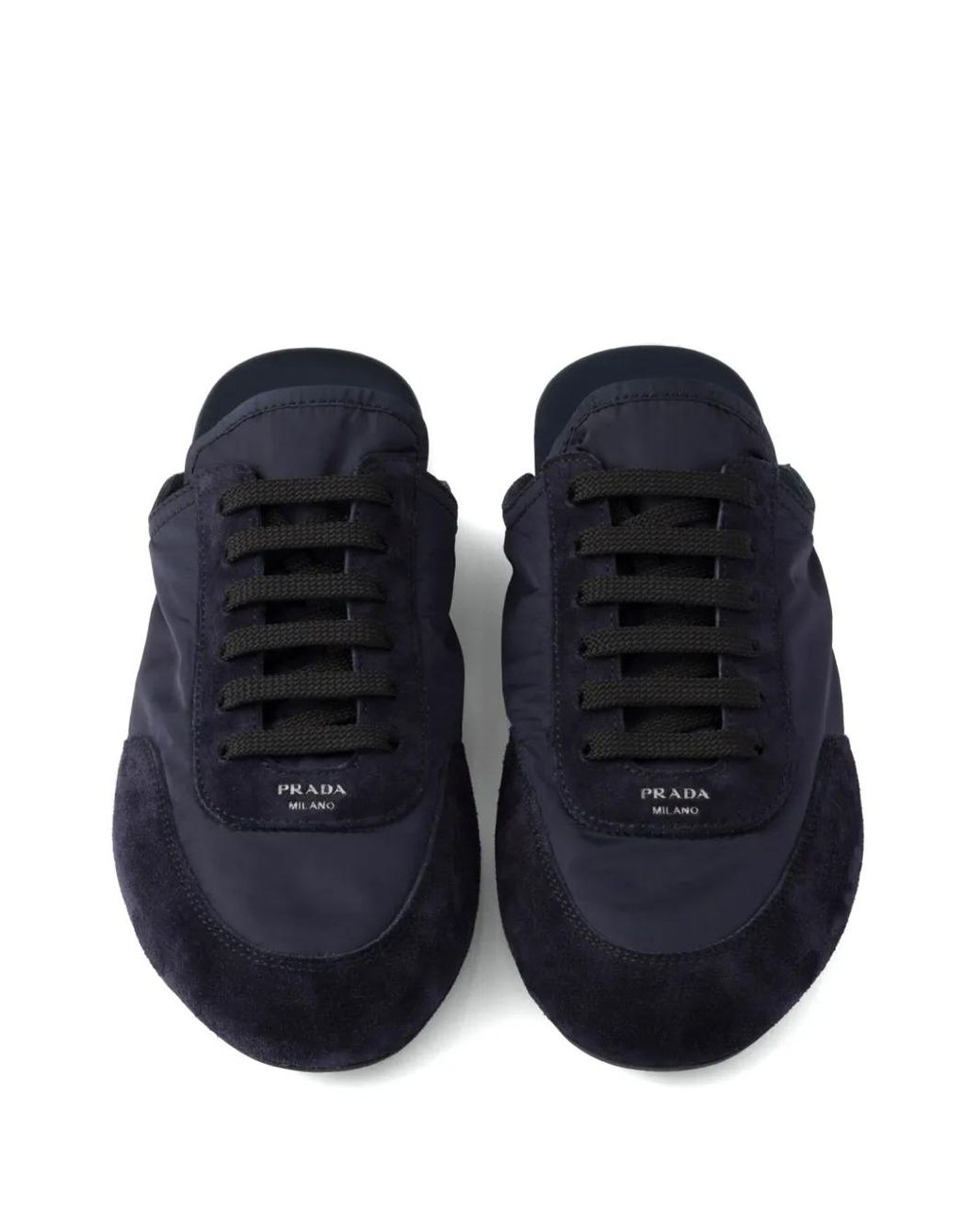 Prada Blue Collapse Re-Nylon And Suede Mules