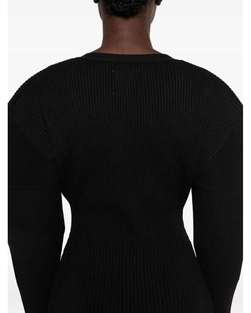 LA PISCINE Black Ribbed-Knit V-Neck Cardigan