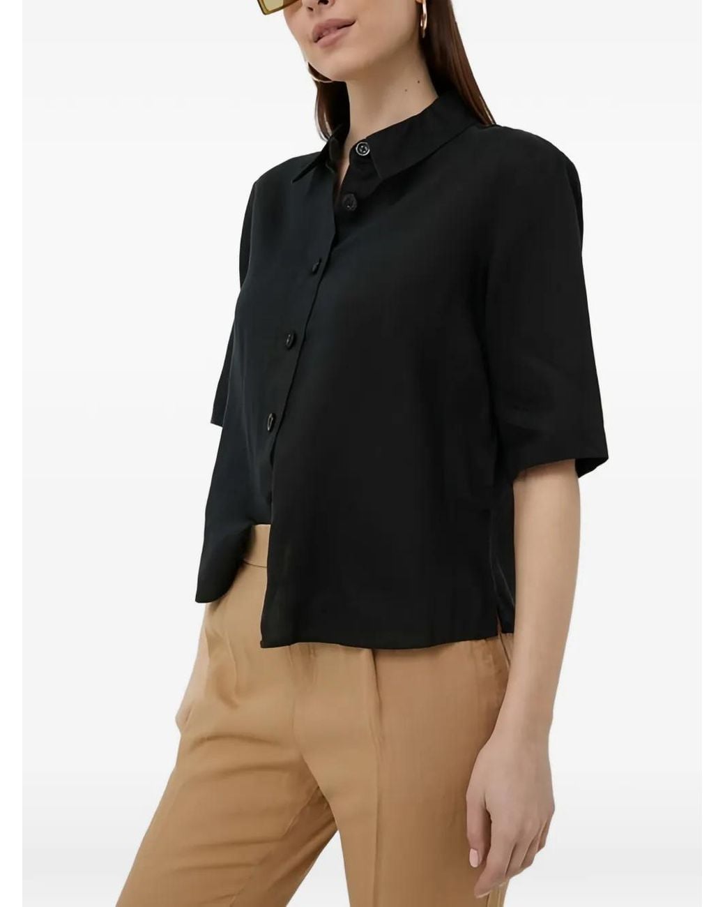 Benetton Black Buttoned Short-Sleeved Shirt