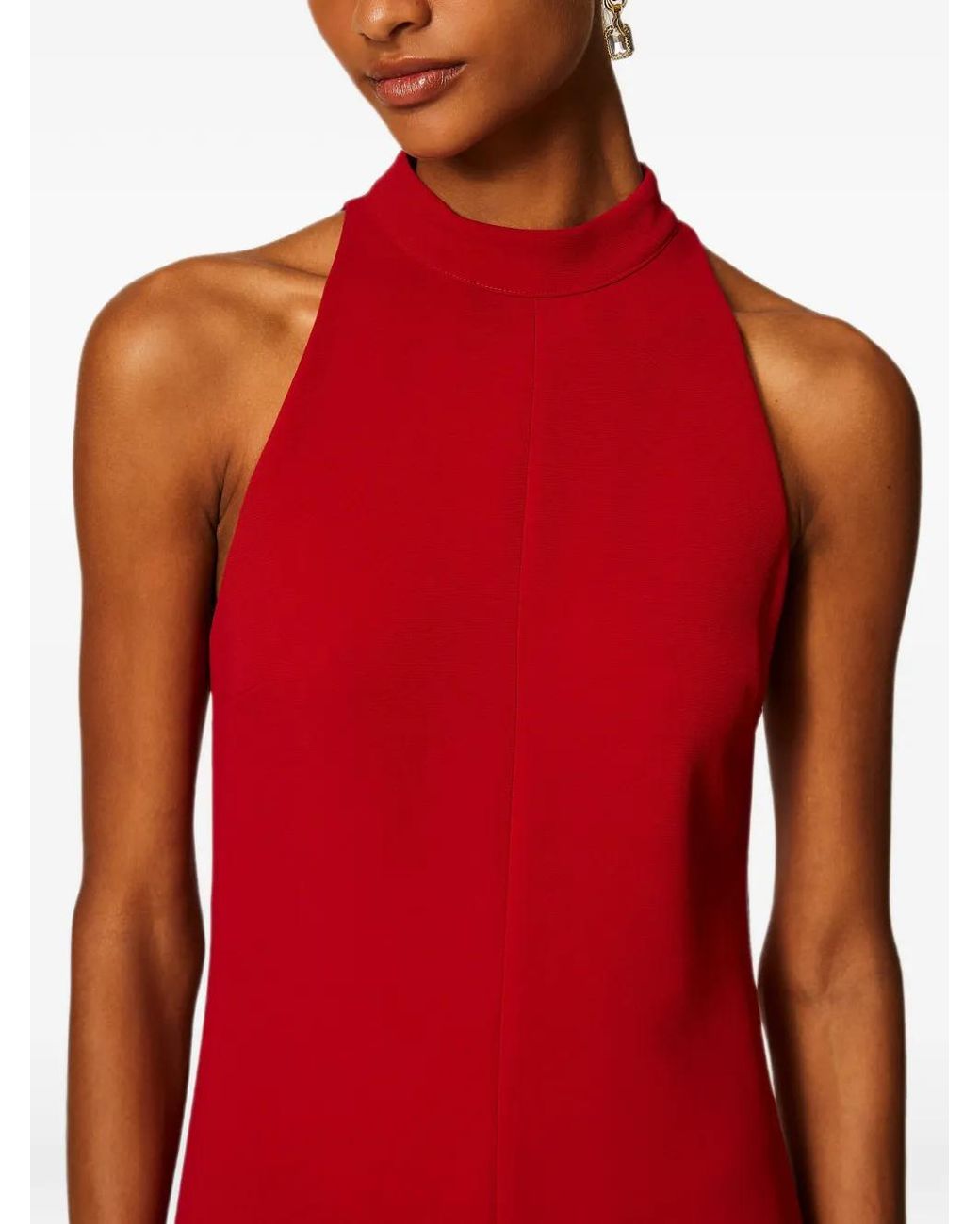 Twinset Red Long Crêpe Halter Neck Dress
