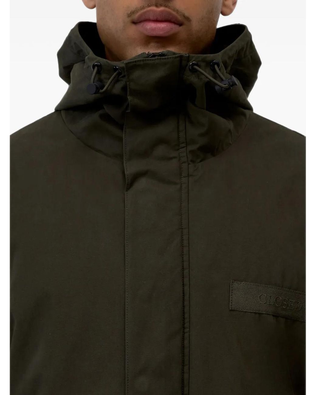 Closed Green Hooded Drawstring-Waist Coat for men
