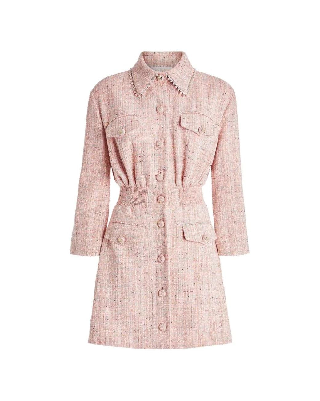 Genny Pink Robe Courte En Tweed À Col À Ornements