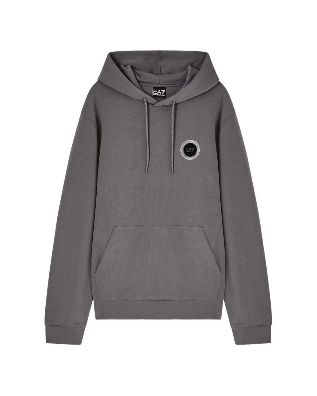 EA7 Gray Logo-Patch Drawstring Hoodie for men