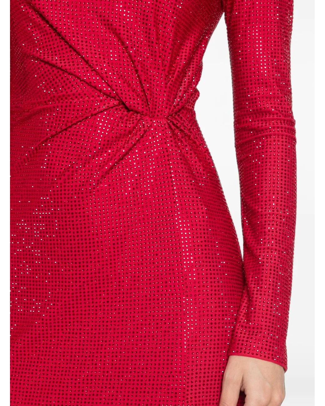 Twentyfourhaitch Red Crystal-Embellished Twisted-Detail Maxi Dress