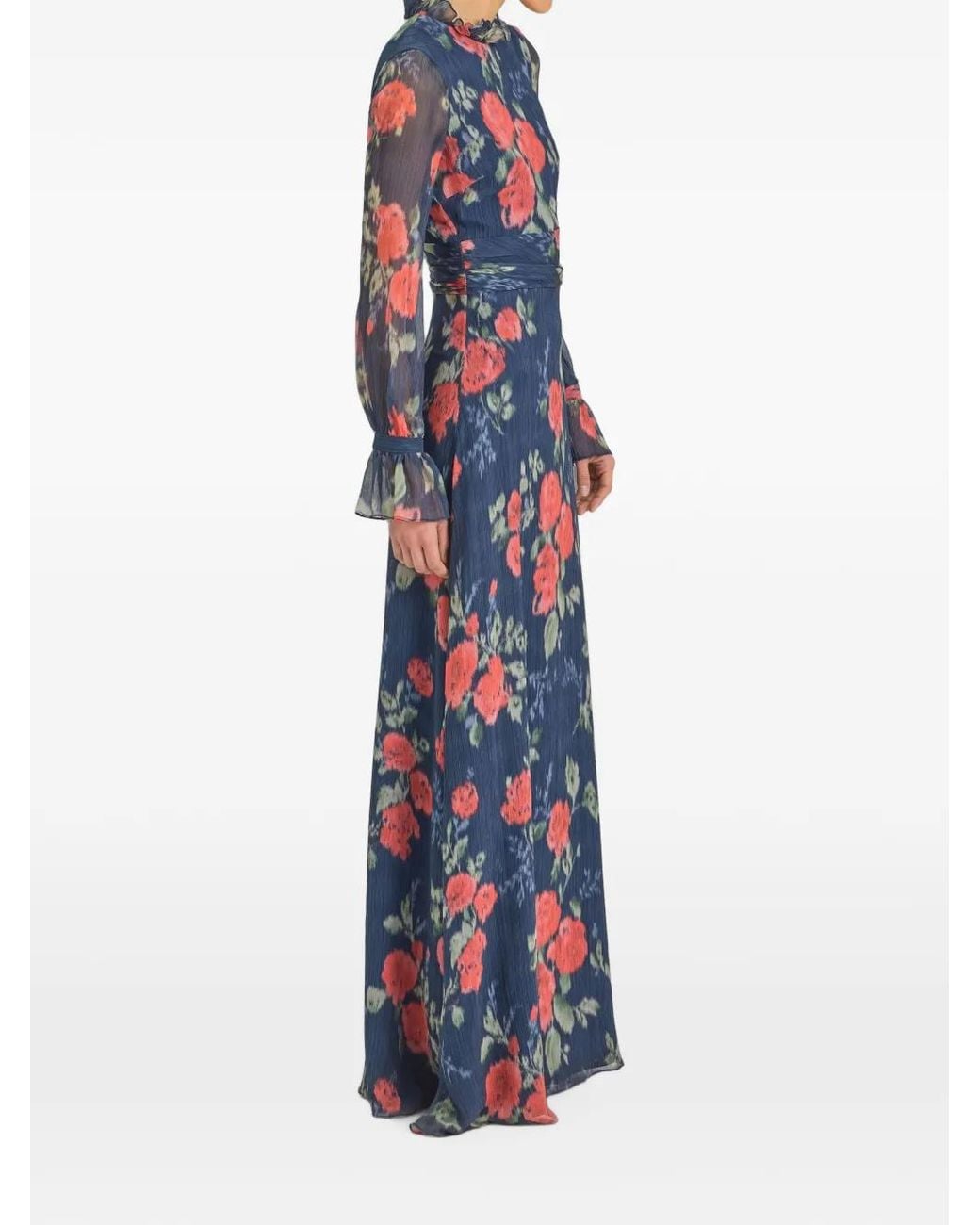 Markarian Blue Adelaide Floral-Print Ruffled Gown