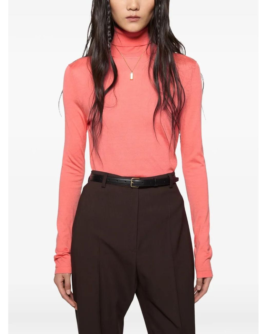 Acne Pink Fine-Silk Turtleneck Sweater