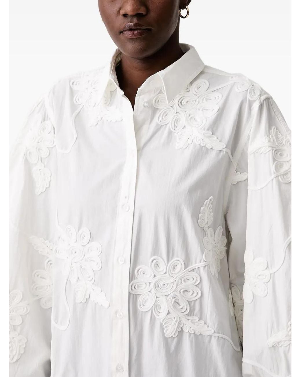 ROTATE BIRGER CHRISTENSEN White Corded-Lace Puff-Sleeve Shirt