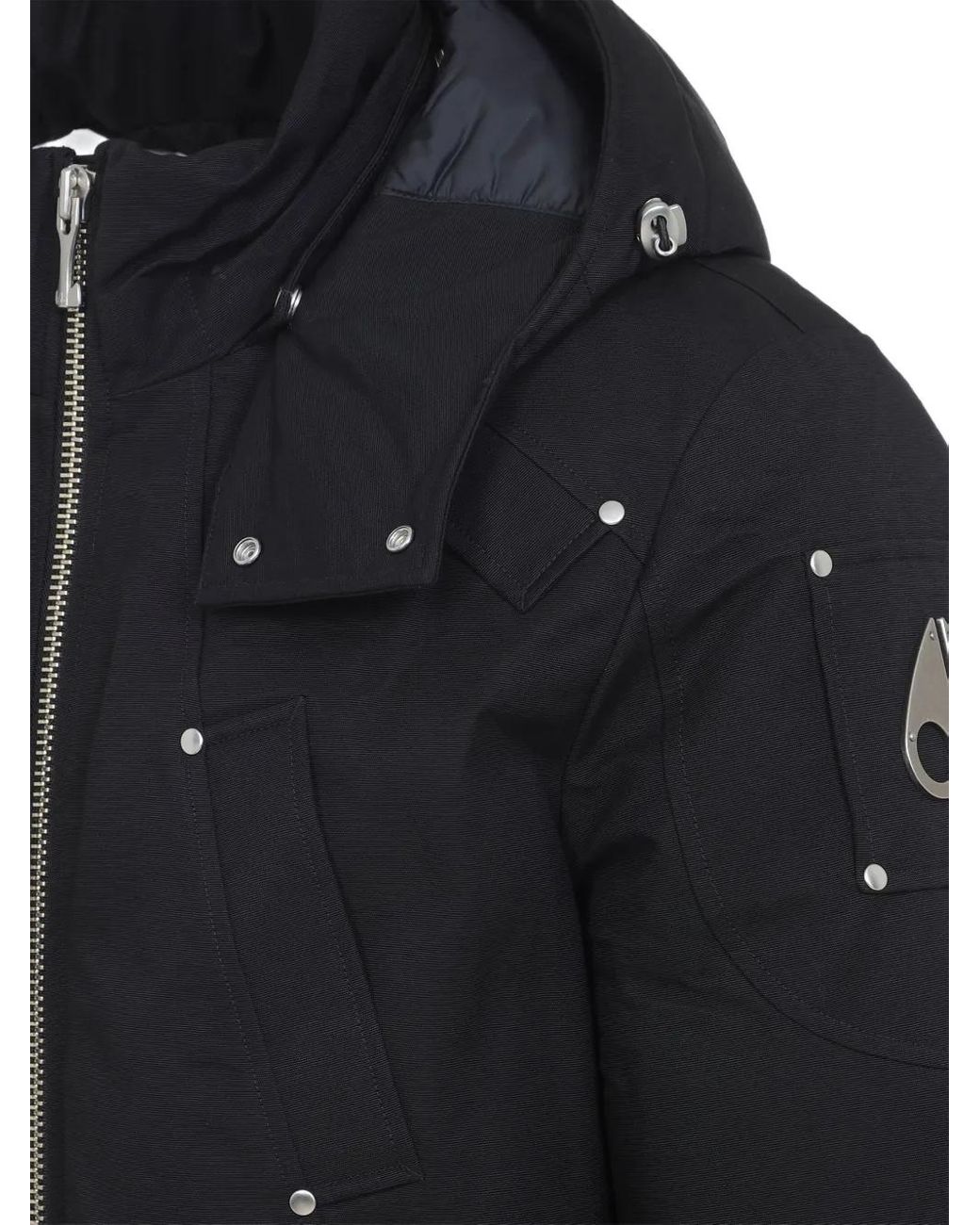 Moose Knuckles Black Padded Bomber Jacket With High Collar And Snap Fastenings for men